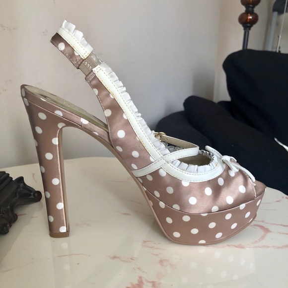 Guess Polka Dot Satin PeepToe Platform Heels - Picture 2 of 6
